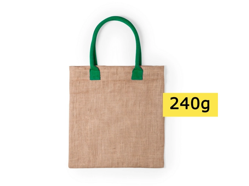 Torba z juty, bawełniane uchwyty, zielony kolor