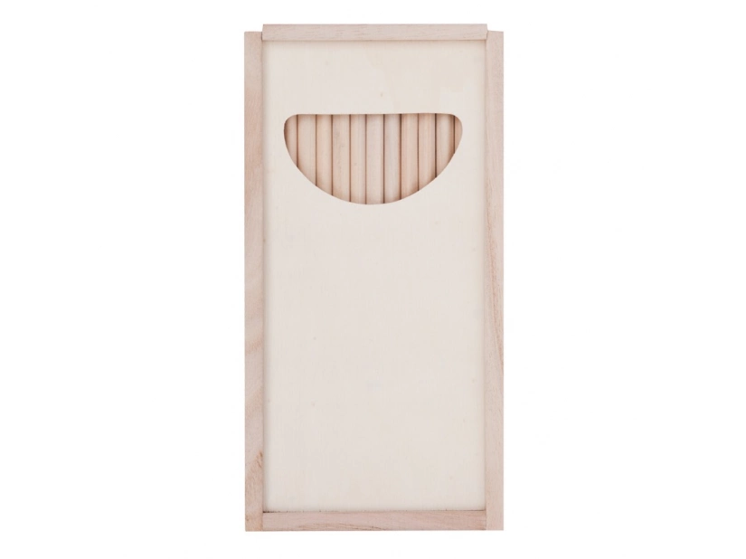 Brązowe kredki reklamowe w drewnianym pudełku z logo