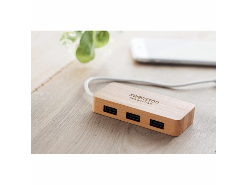 3 portowy hub USB 2.0 Vina, bambusowy