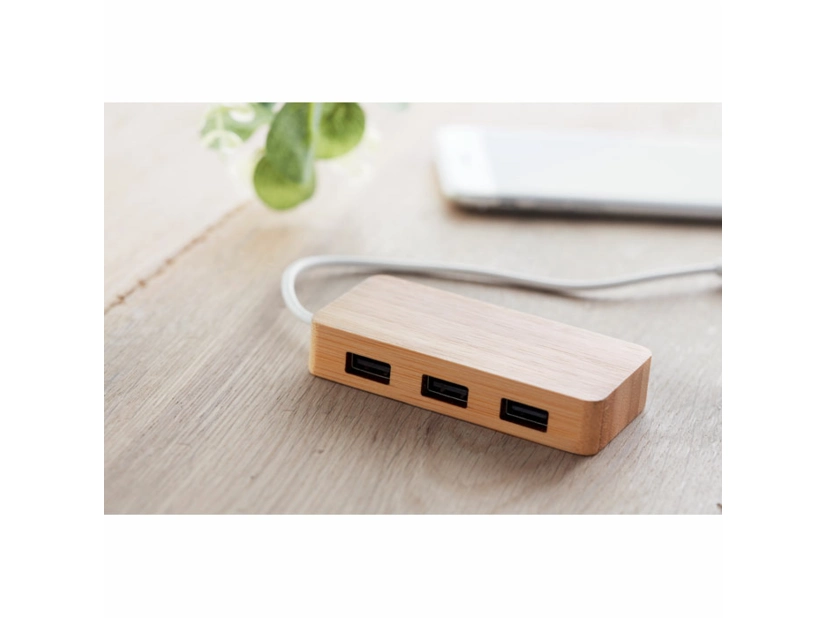 3 portowy hub USB 2.0 Vina, bambusowy