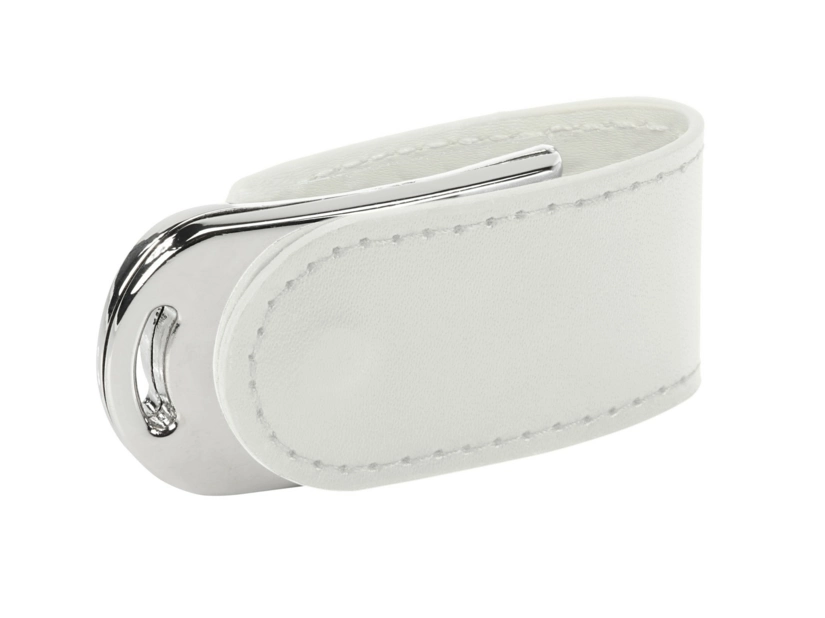 Biały pendrive skórzany z logo USB 3.1 – eko skóra, elegancki