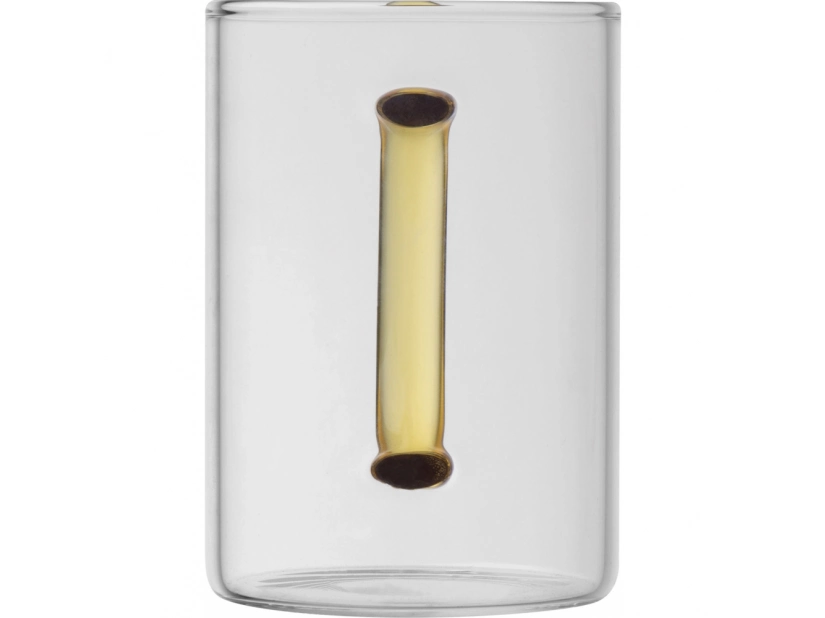 Reklamowy szklany kubek z żółtym uchiem do nadruku 250 ml