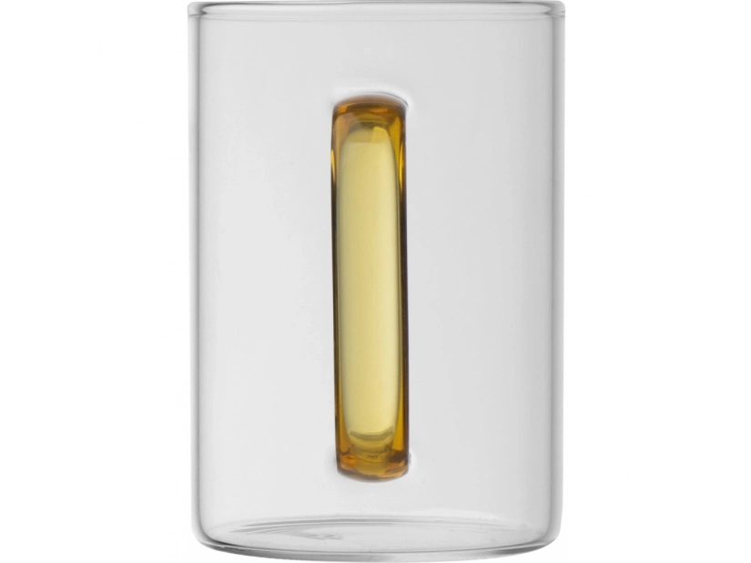 Reklamowy szklany kubek z żółtym uchiem do nadruku 250 ml