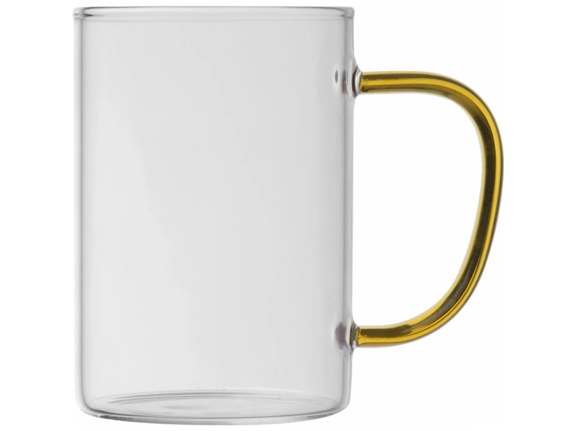 Reklamowy szklany kubek z żółtym uchiem do nadruku 250 ml