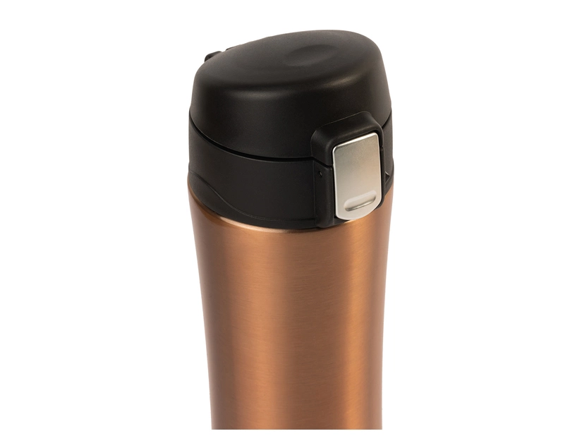 Kubek termiczny z ustnikiem, złoty 400 ml z logo firmy, stal 18/8