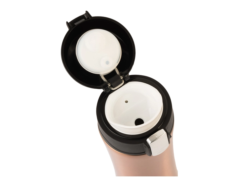 Kubek termiczny z ustnikiem, złoty 400 ml z logo firmy, stal 18/8