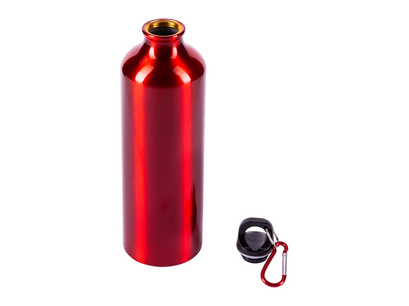 Czerwony bidon aluminiowy 800 ml z logo i karabińczykiem