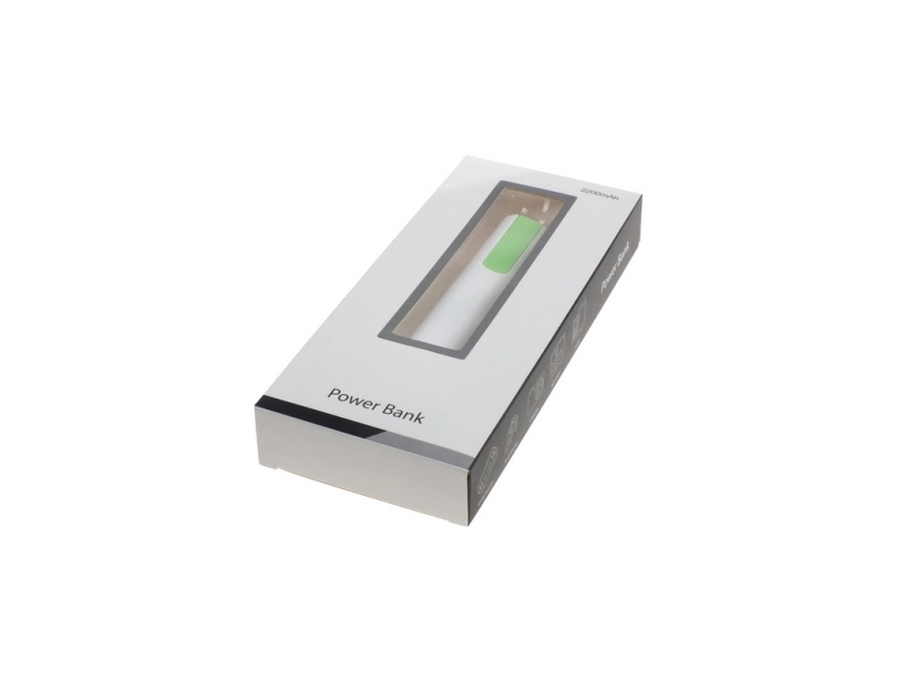 Powerbank 2200 mAh biały z zielonym akcentem i nadrukiem logo