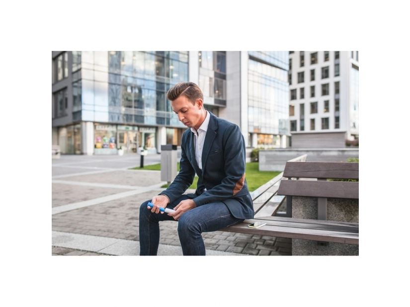 Powerbank 2200 mAh biały z zielonym akcentem i nadrukiem logo