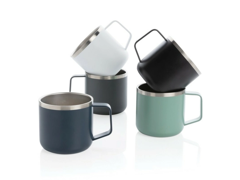 Szary kubek metalowy 350 ml z grawerem logo firmy