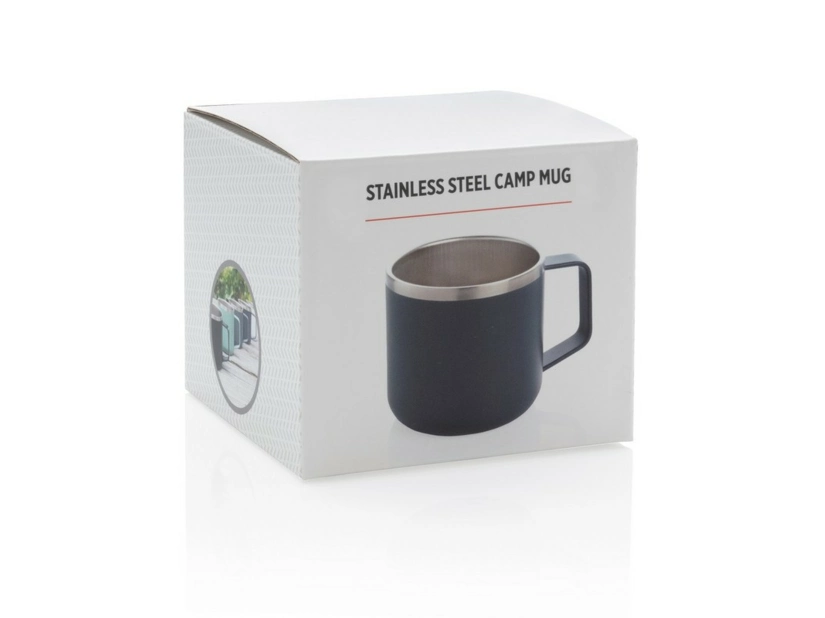 Szary kubek metalowy 350 ml z grawerem logo firmy