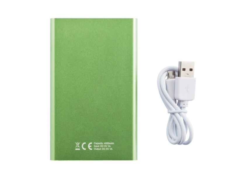 Powerbank jasnozielony 4000 mAh z logo – matowy, metalowy