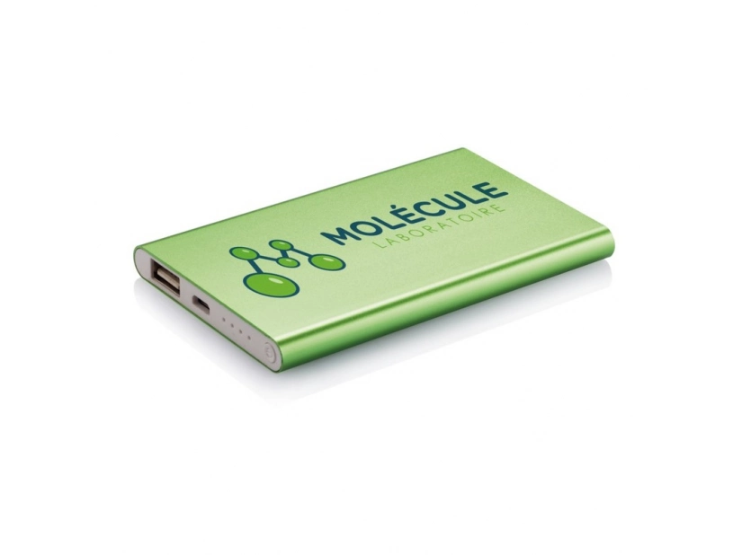 Powerbank jasnozielony 4000 mAh z logo – matowy, metalowy