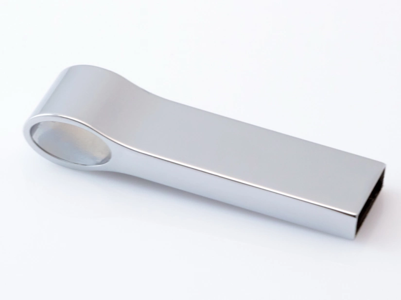 Metalowy pendrive slim  z owalnym otworem - srebrny