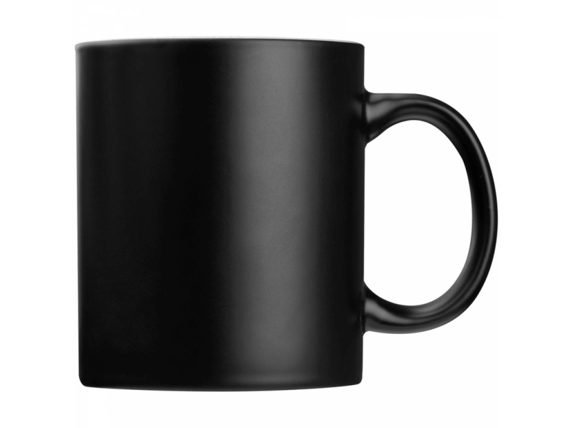 Czarny reklamowy kubek ceramiczny do graweru logo, 300 ml - białe wnętrze