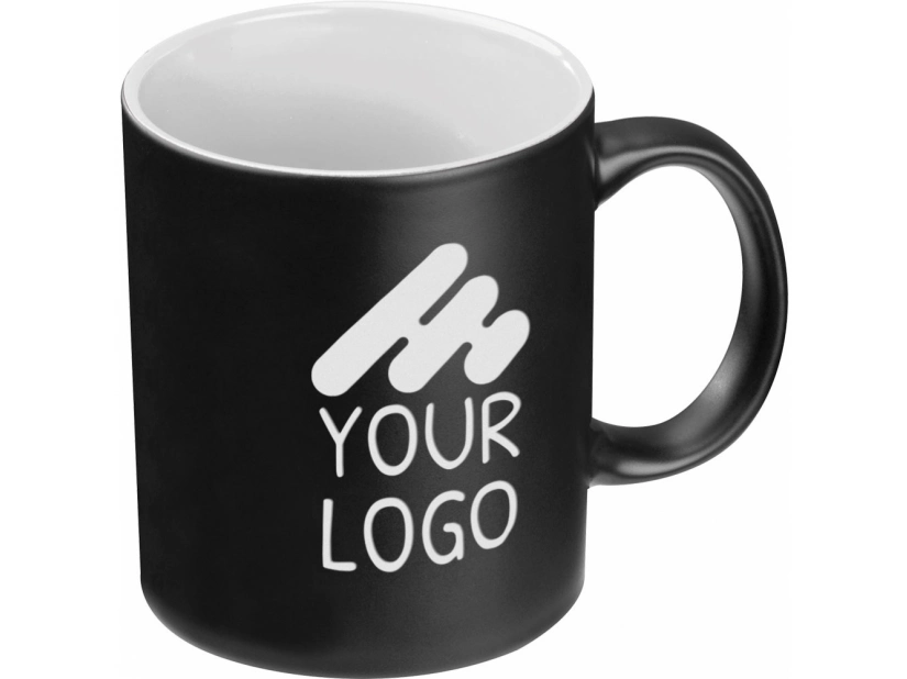 Czarny reklamowy kubek ceramiczny do graweru logo, 300 ml - białe wnętrze