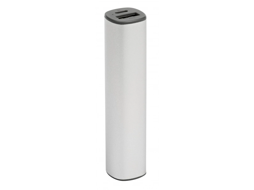 Powerbank metalowy srebrny z grawerem logo – upominek firmowy