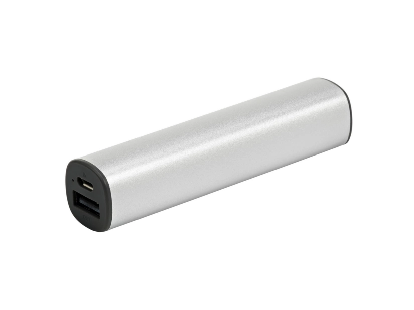 Powerbank metalowy srebrny z grawerem logo – upominek firmowy