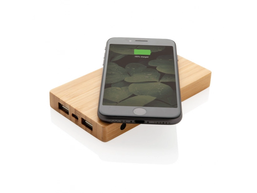 Bezprzewodowy power bank 4000 mAh w obudowie z bambusa