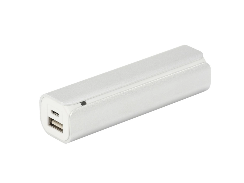Prostokątny metalowy power bank - srebrny 