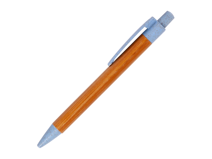 Eko długopis bambusowy z niebieskim akcentem i logo