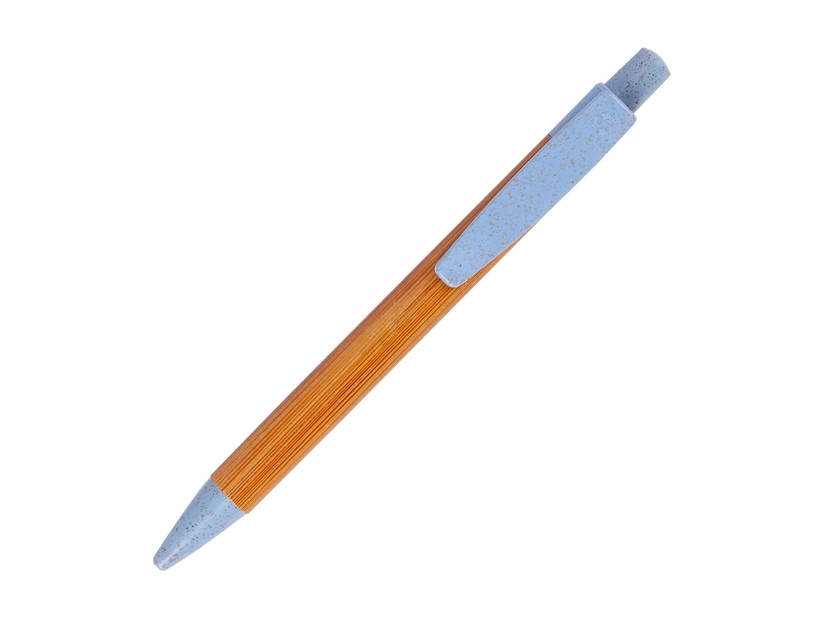Eko długopis bambusowy z niebieskim akcentem i logo