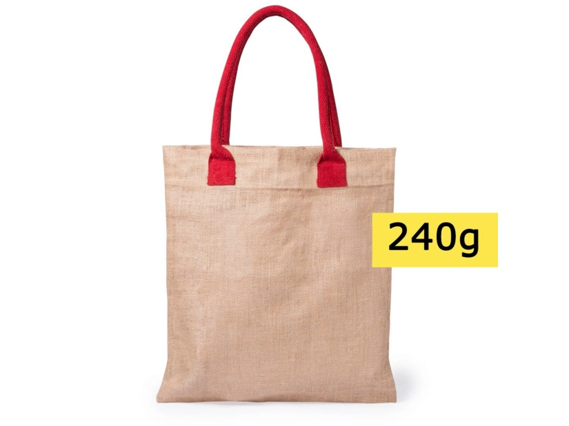 Torba z juty, bawełniane uchwyty, czerwony kolor