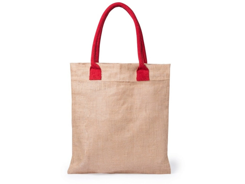 Torba z juty, bawełniane uchwyty, czerwony kolor