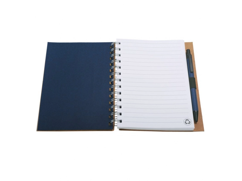 Notes z papieru z surowców wtórnych z długopisem, granatowy/beżowy 