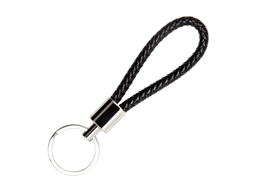 Czarny brelok Snazzy z ekoskóry i metalu z grawerem logo