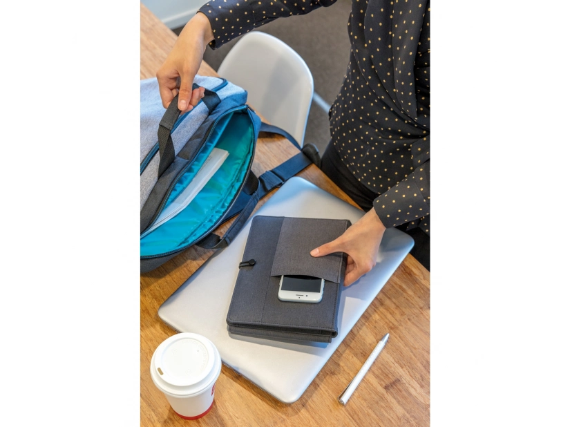 Teczka z power bankiem bezprzewodowym 4000mAh 5W, notatnik A4