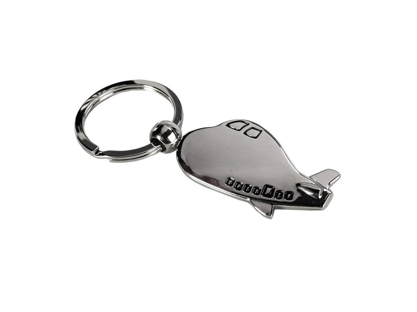 Brelok metalowy Avion srebrny z grawerem i logo firmy