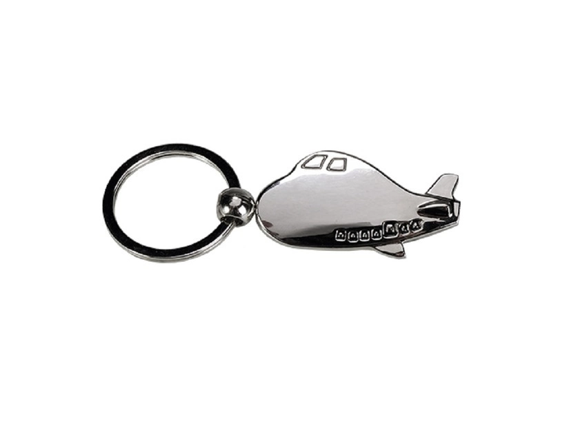 Brelok metalowy Avion srebrny z grawerem i logo firmy