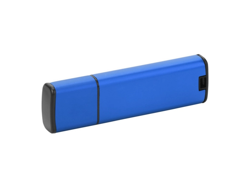 Pendrive metalowy niebieski z czarną zatyczką pod logo