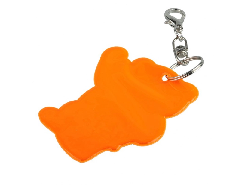 Pomarańczowy brelok odblaskowy miś z nadrukiem logo