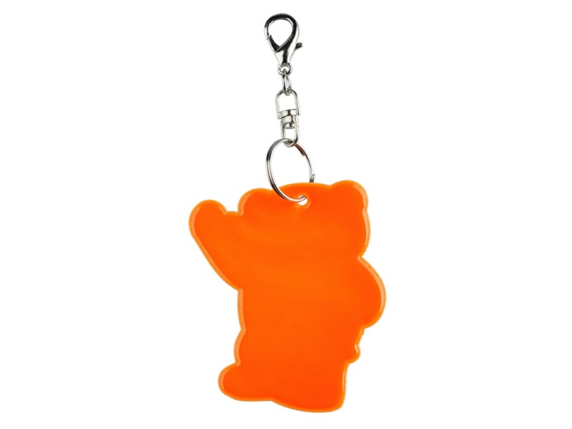 Pomarańczowy brelok odblaskowy miś z nadrukiem logo