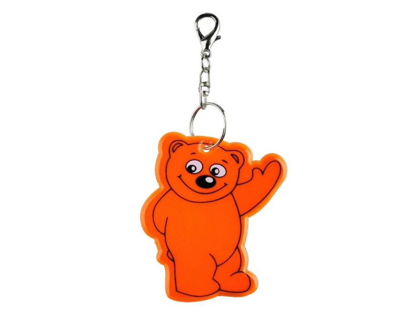 Pomarańczowy brelok odblaskowy miś z nadrukiem logo