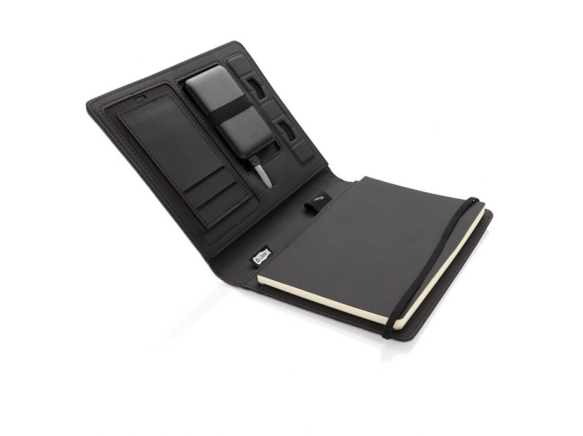 Szara teczka RPET z powerbankiem 5000 mAh i miejscem na logo