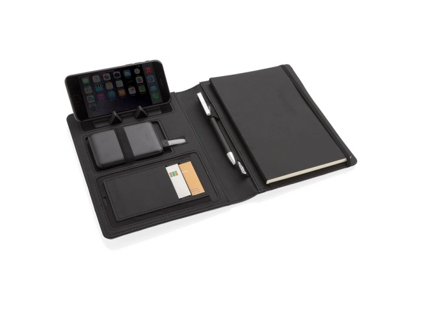 Szara teczka RPET z powerbankiem 5000 mAh i miejscem na logo