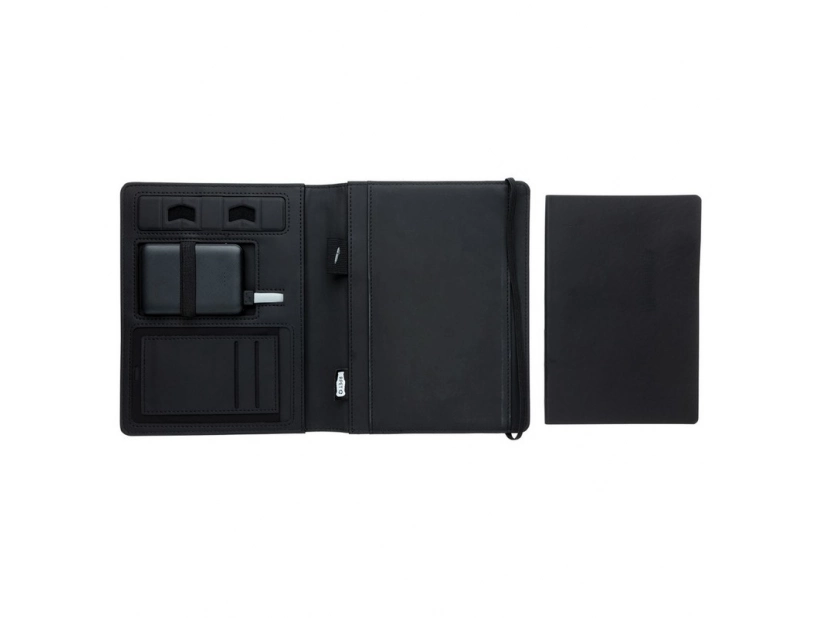 Szara teczka RPET z powerbankiem 5000 mAh i miejscem na logo