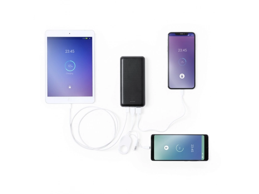 Czarny power bank 20000 mAh ABS z logo firmy