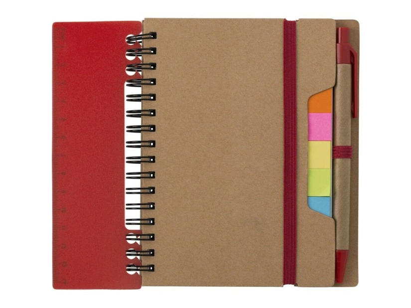 Notes z długopisem i linijka, karteczki samoprzylepne