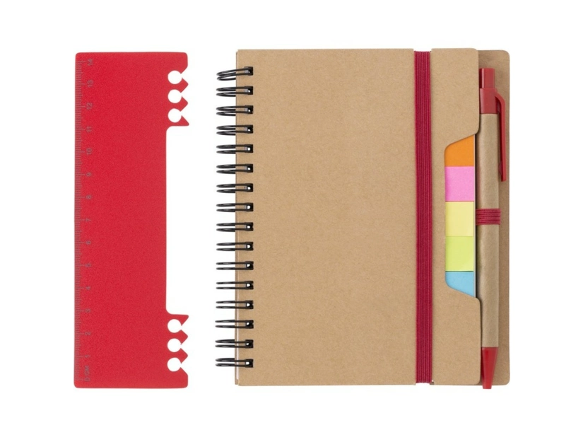 Notes z długopisem i linijka, karteczki samoprzylepne