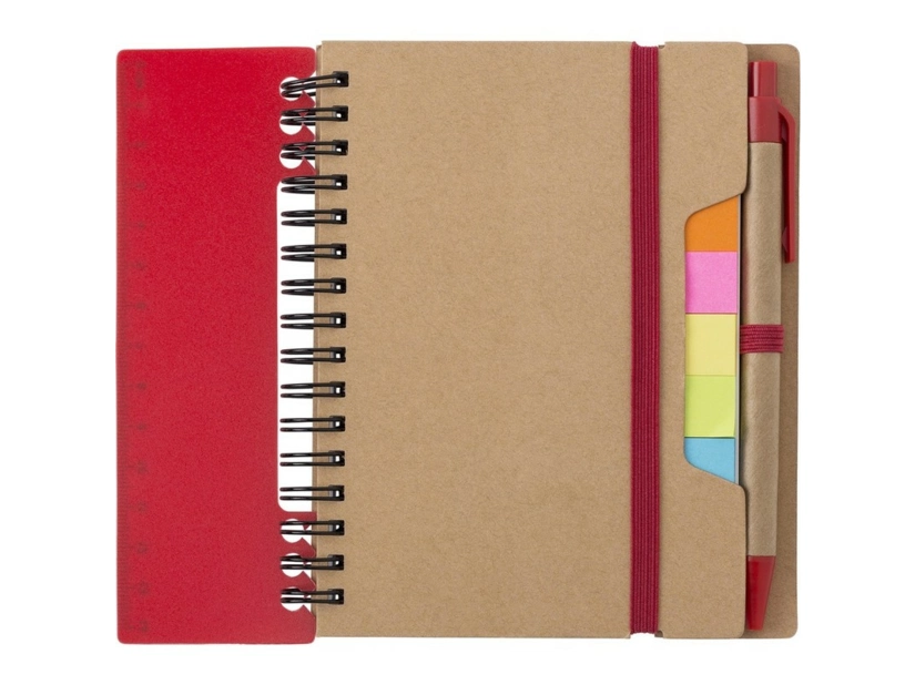 Notes z długopisem i linijka, karteczki samoprzylepne