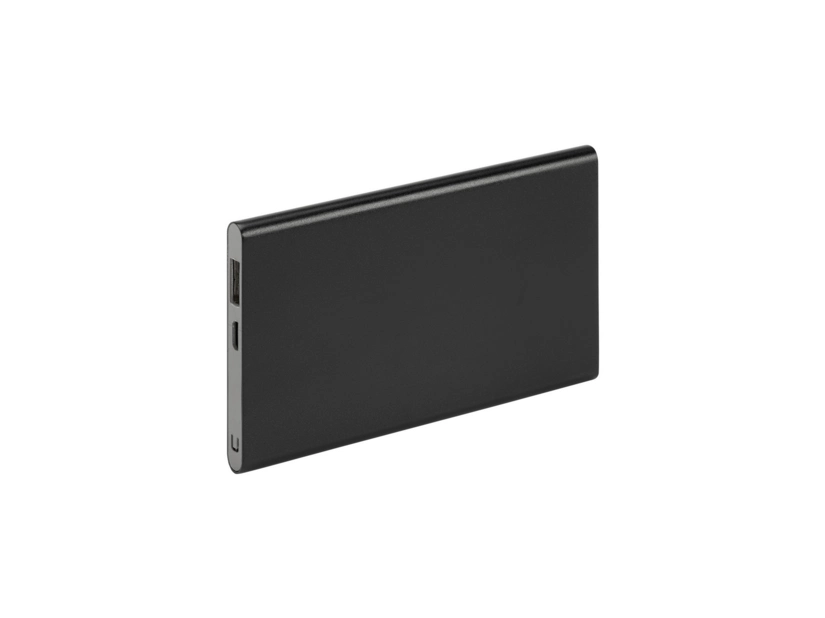 Czarny powerbank metalowy 4000mAh z logo firmy – grawer