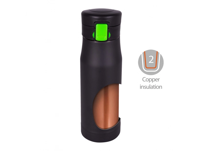 Czarny kubek termiczny Air Gifts z niebieskim przyciskiem 550 ml