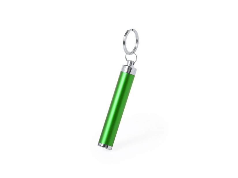 Zielony brelok z latarką LED i logo – gadżet reklamowy ABS