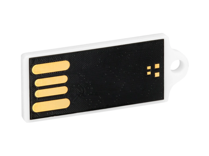 Biały mini pendrive reklamowy z logo – plastikowy brelok