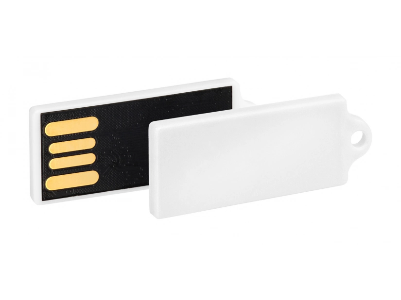 Biały mini pendrive reklamowy z logo – plastikowy brelok