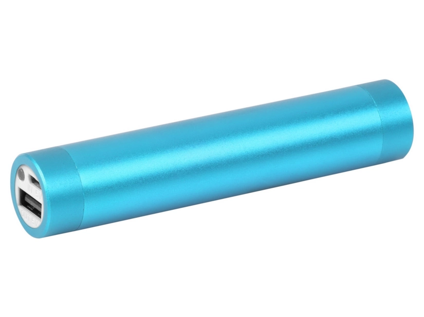 Power bank metalowy jasnoniebieski z grawerem i latarką